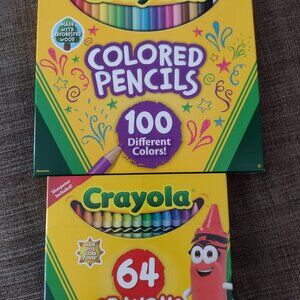 New Crayola 100 Colored Pencils and 64 Crayons